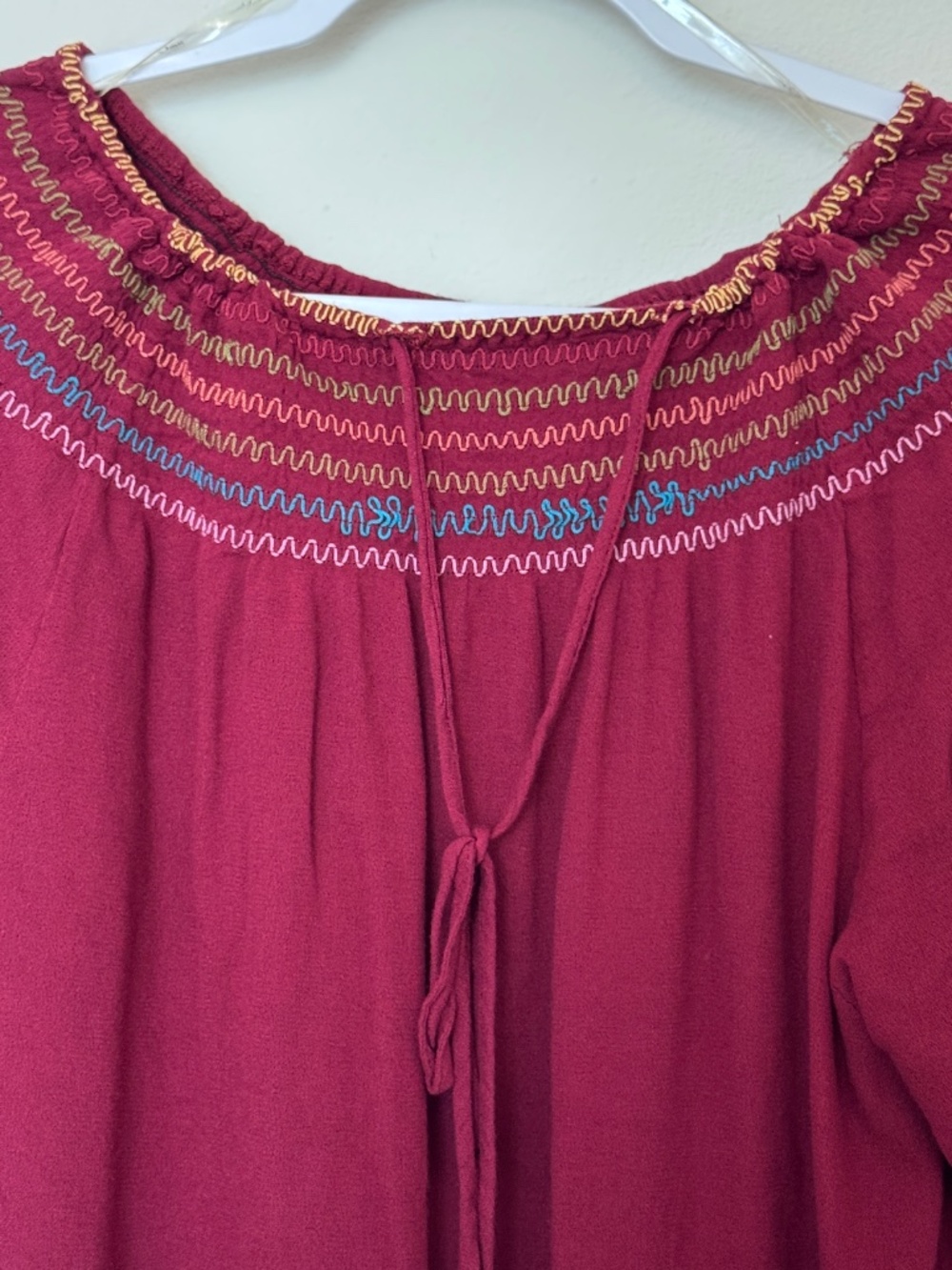 UMGEE Maroon Boho Off-Shoulders Boho Gypsy Embroidered Top / Women's Medium - Picture 6 of 13